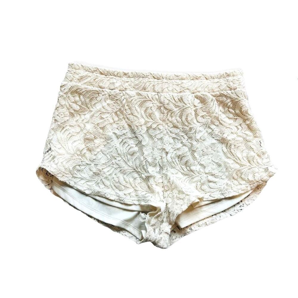 Womens Ambiance Apparel Ivory Lace Pull-On Waist Shorts - Sz S